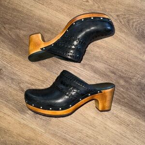 UGG Black Leather Wooden Clogs size 10